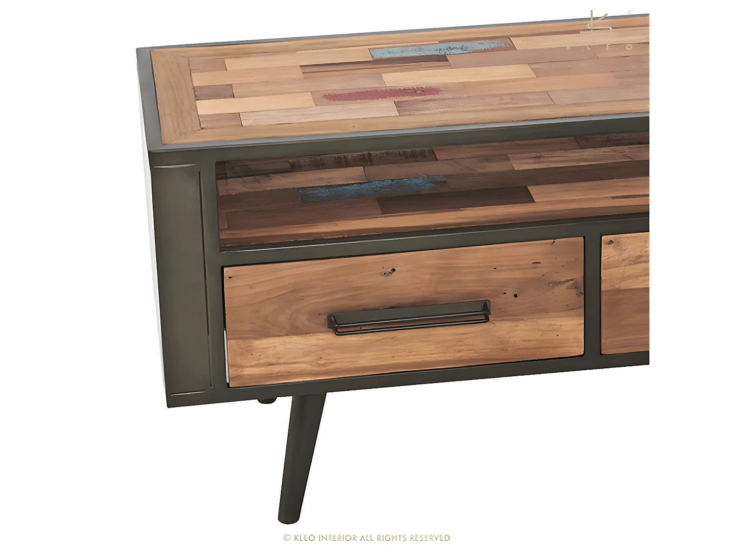 Soho meuble TV en bois de bateau recyclé - 1 Niche de rangement - 3 Tiroirs - Style Industriel - L160