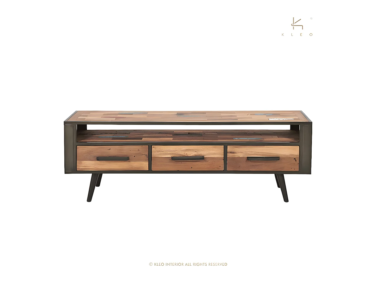 Soho meuble TV en bois de bateau recyclé - 1 Niche de rangement - 3 Tiroirs - Style Industriel - L160