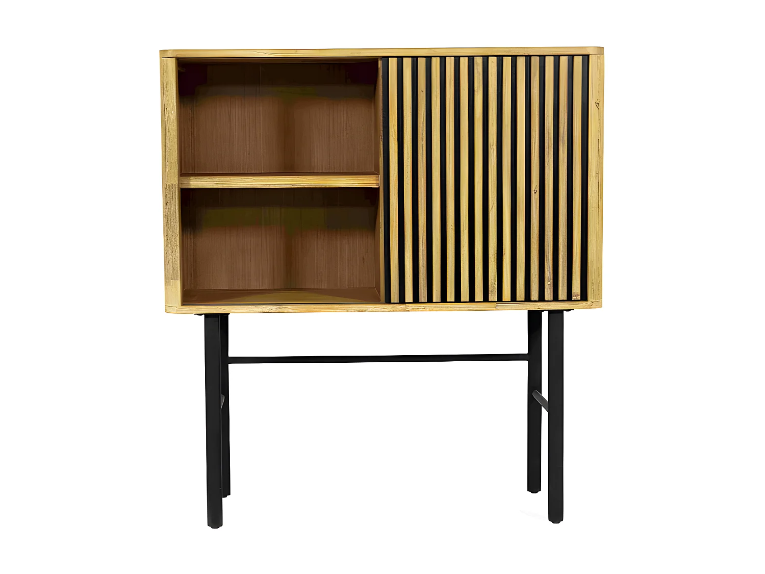 Ibiza buffet haut en bois d'acacia - 1 porte coulissante - 3 étagères - Style industriel - H142