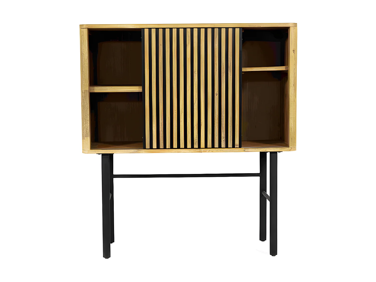 Ibiza buffet haut en bois d'acacia - 1 porte coulissante - 3 étagères - Style industriel - H142