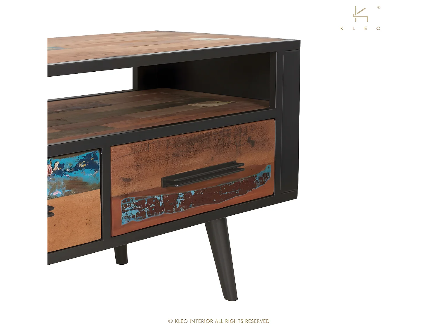 Soho meuble TV en bois de bateau recyclé et métal noir - 1 niche - 4 tiroirs - Style Industriel - L208