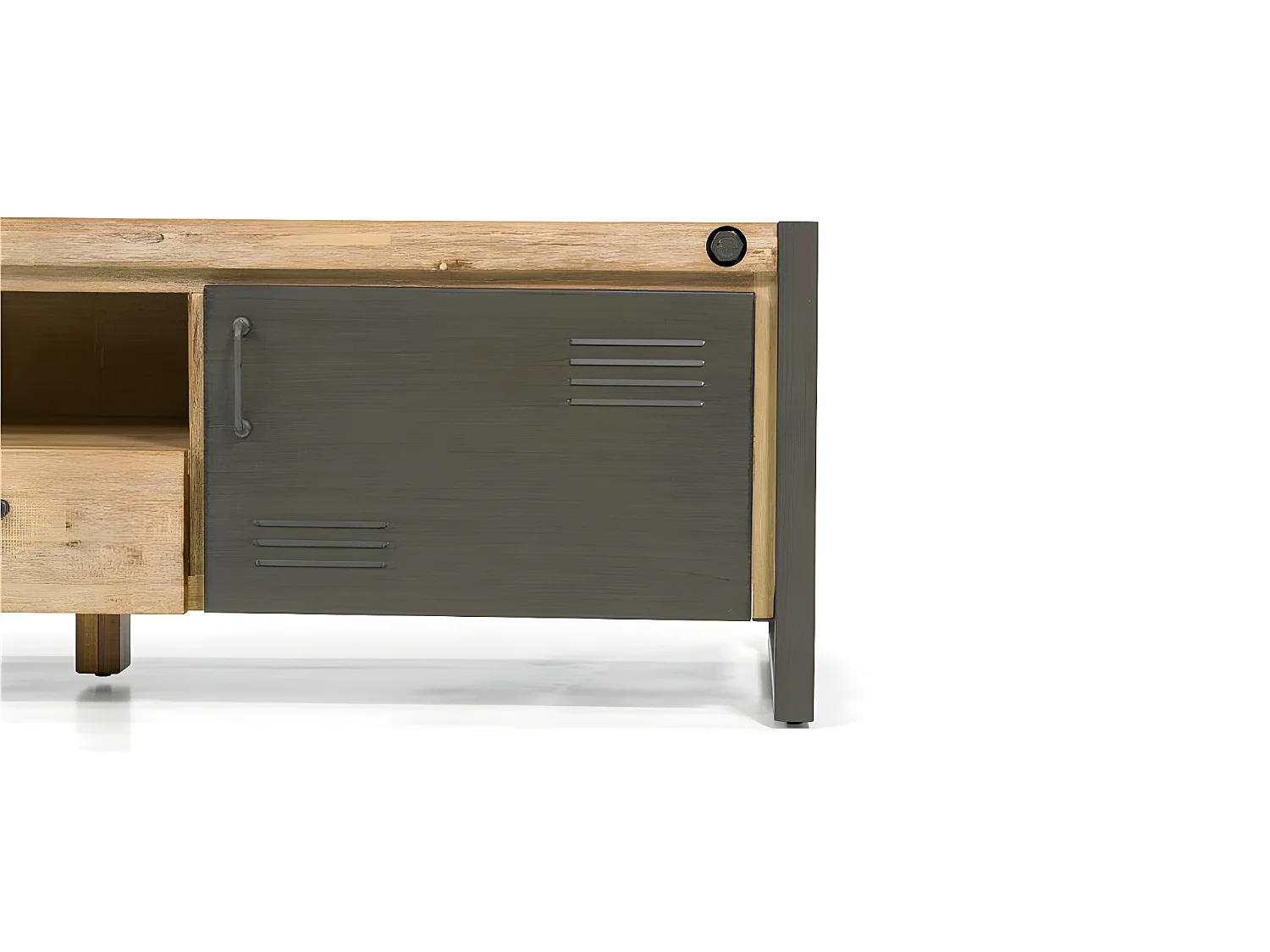 Kiko meuble TV en bois d'Acacia - 2 Tiroirs - 1 Porte - Portes en métal noir - Style Industriel - L165