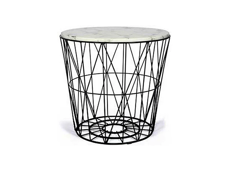 Louana table d'appoint métal noir et pierre blanche