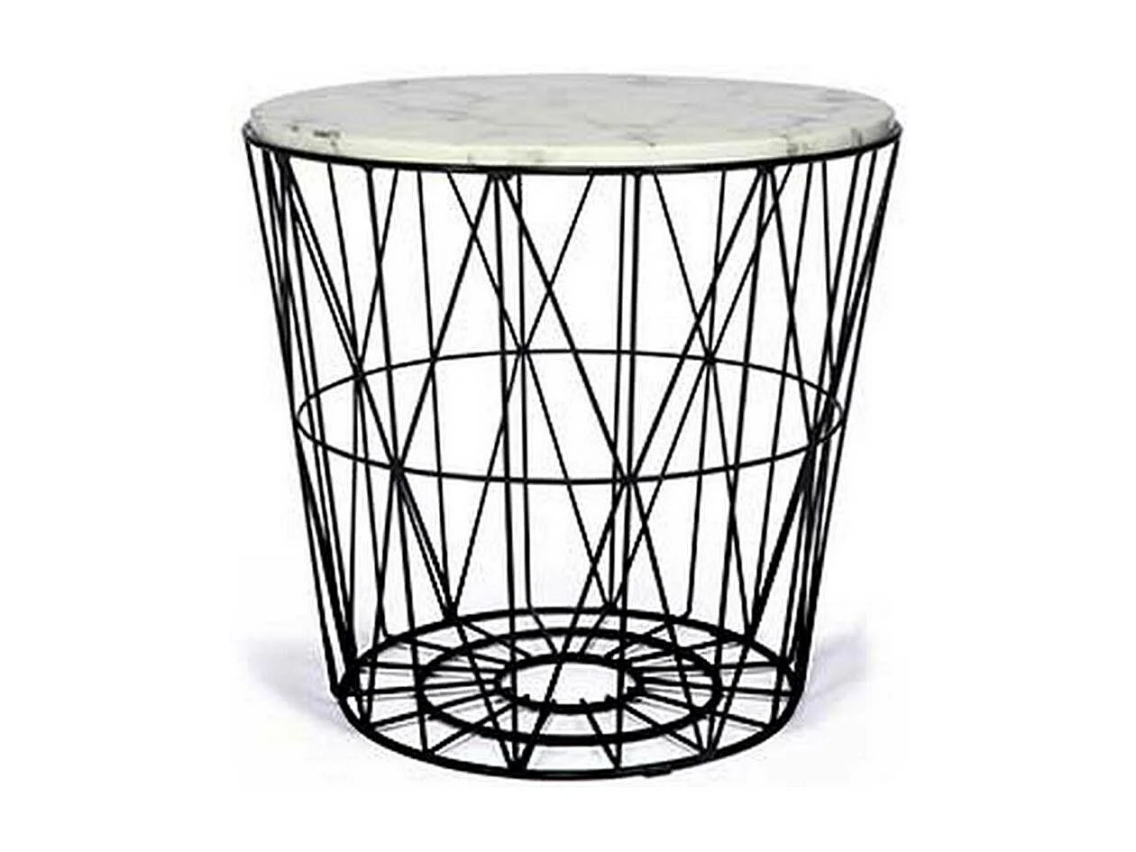 Louana table d'appoint métal noir et pierre blanche