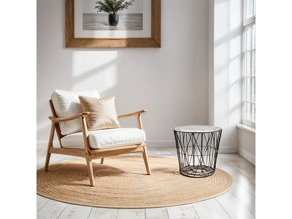 Louana table d'appoint métal noir et pierre blanche