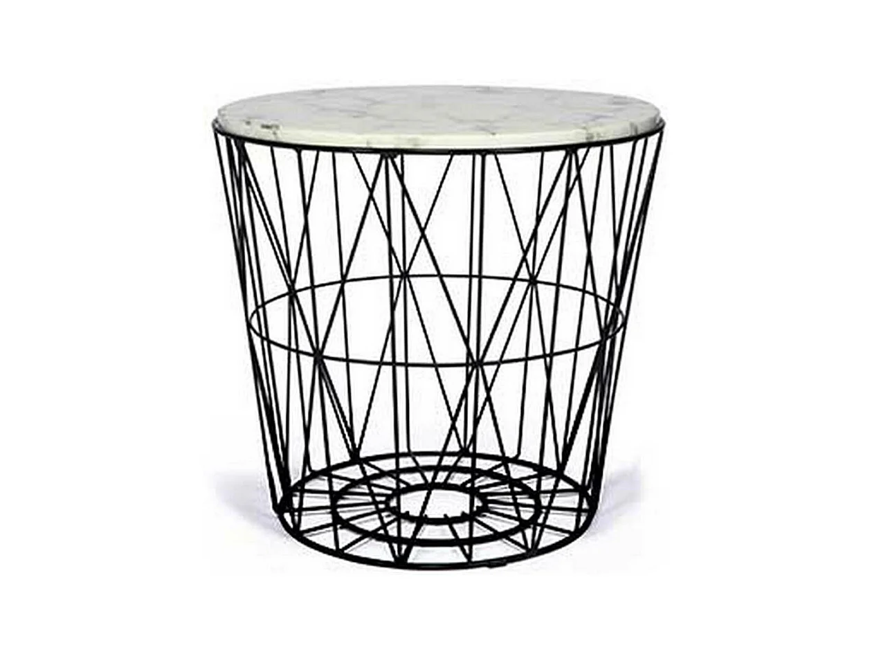 Louana table d'appoint métal noir et pierre blanche