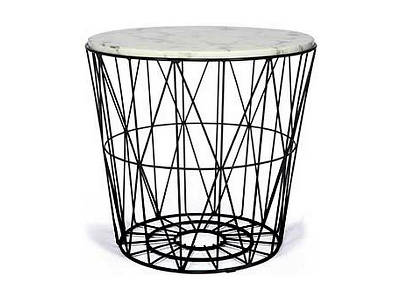 Louana table d'appoint métal noir et pierre blanche