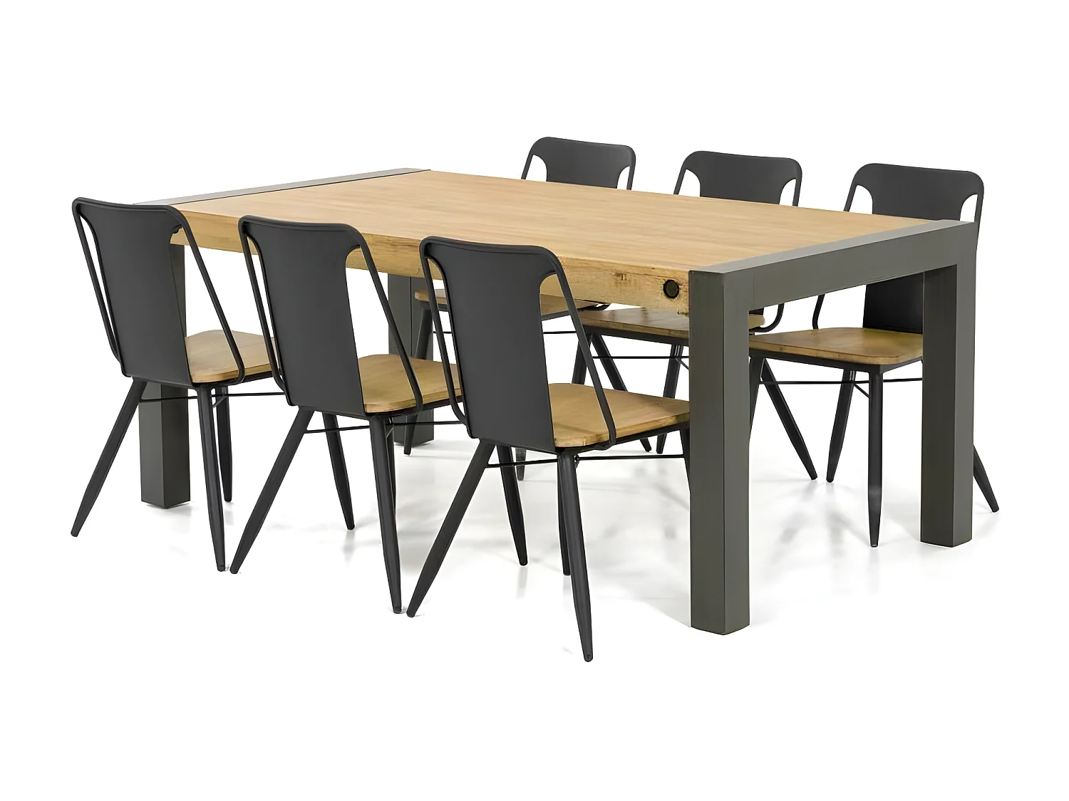 Kiko table basse en bois d'Acacia - 2 Tiroirs - 1 Niche de rangement - Portes en métal noir - Style Industriel - L120