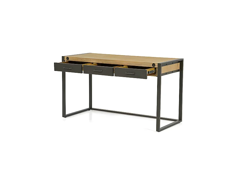 Kiko bureau en bois d'acacia - 3 tiroirs - Portes en métal noir - Style industriel - L140