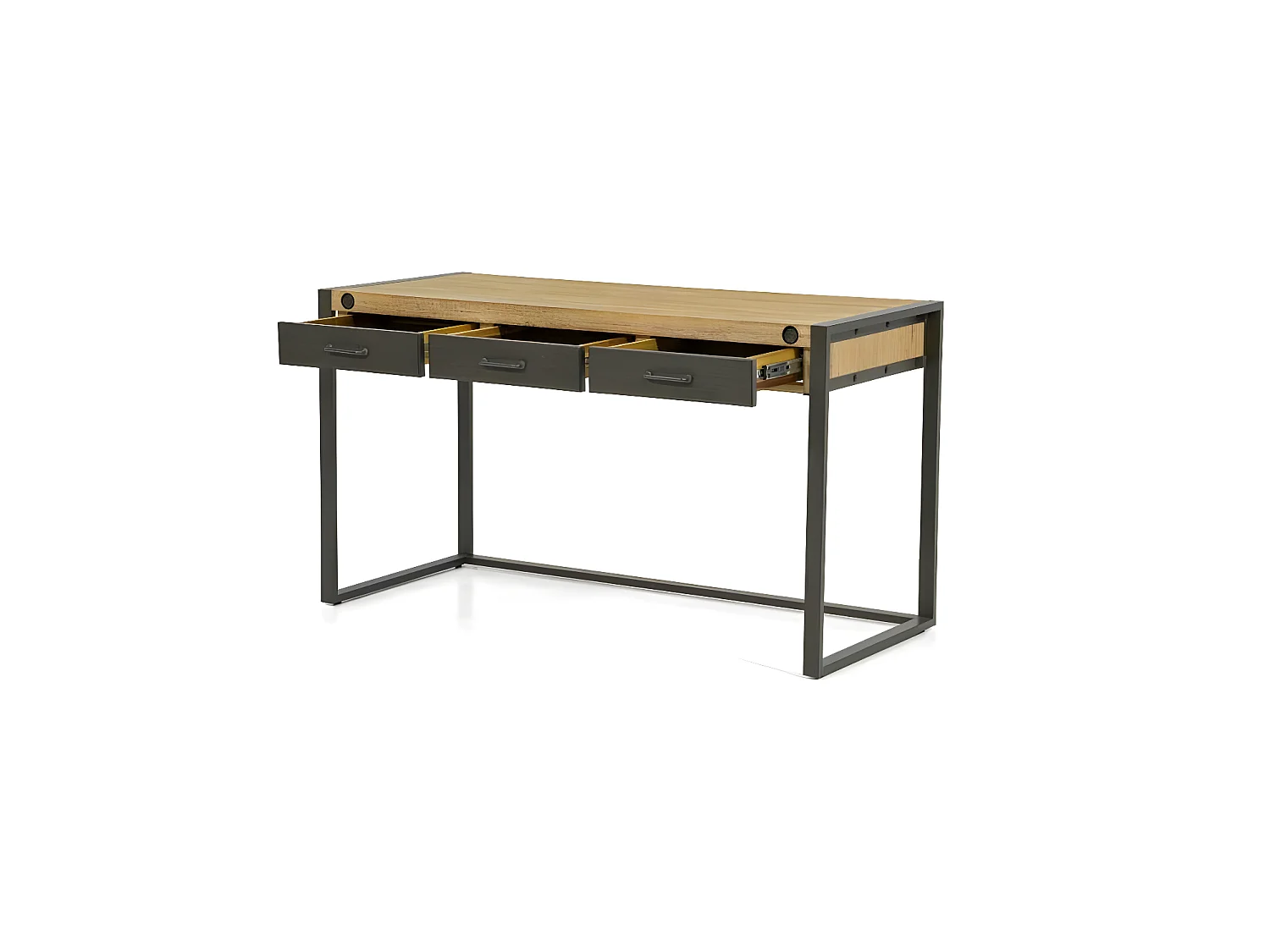 Kiko bureau en bois d'acacia - 3 tiroirs - Portes en métal noir - Style industriel - L140