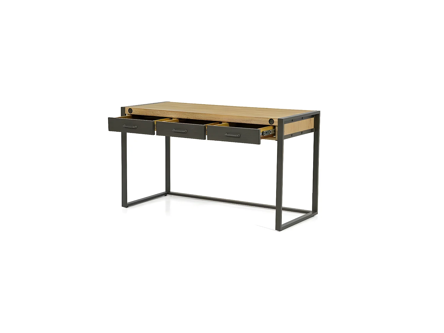 Kiko bureau en bois d'acacia - 3 tiroirs - Portes en métal noir - Style industriel - L140