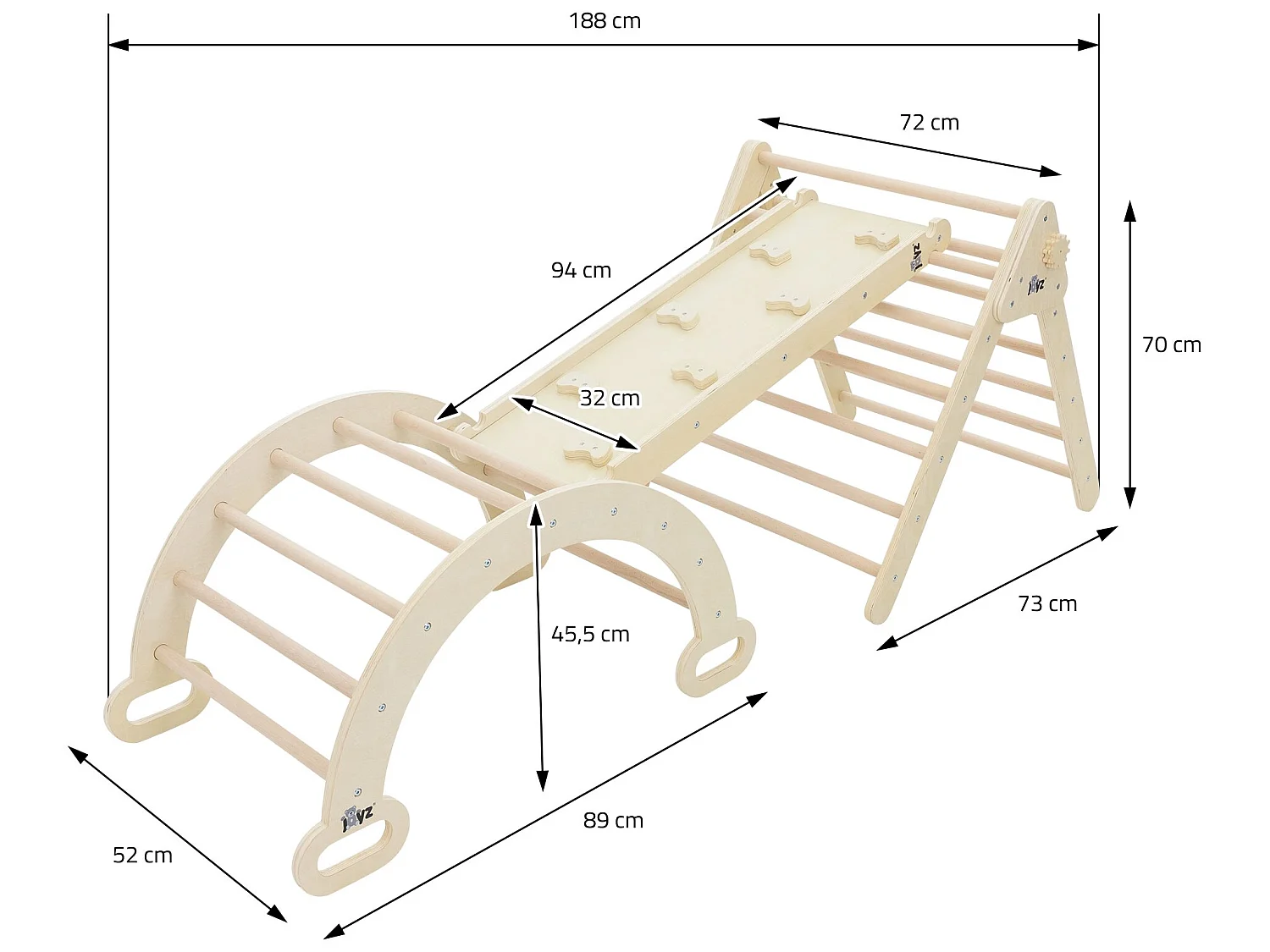 Triangle d'escalade Bascule Arc d'escalade Set Jouet éducatif Montessori Tobogga