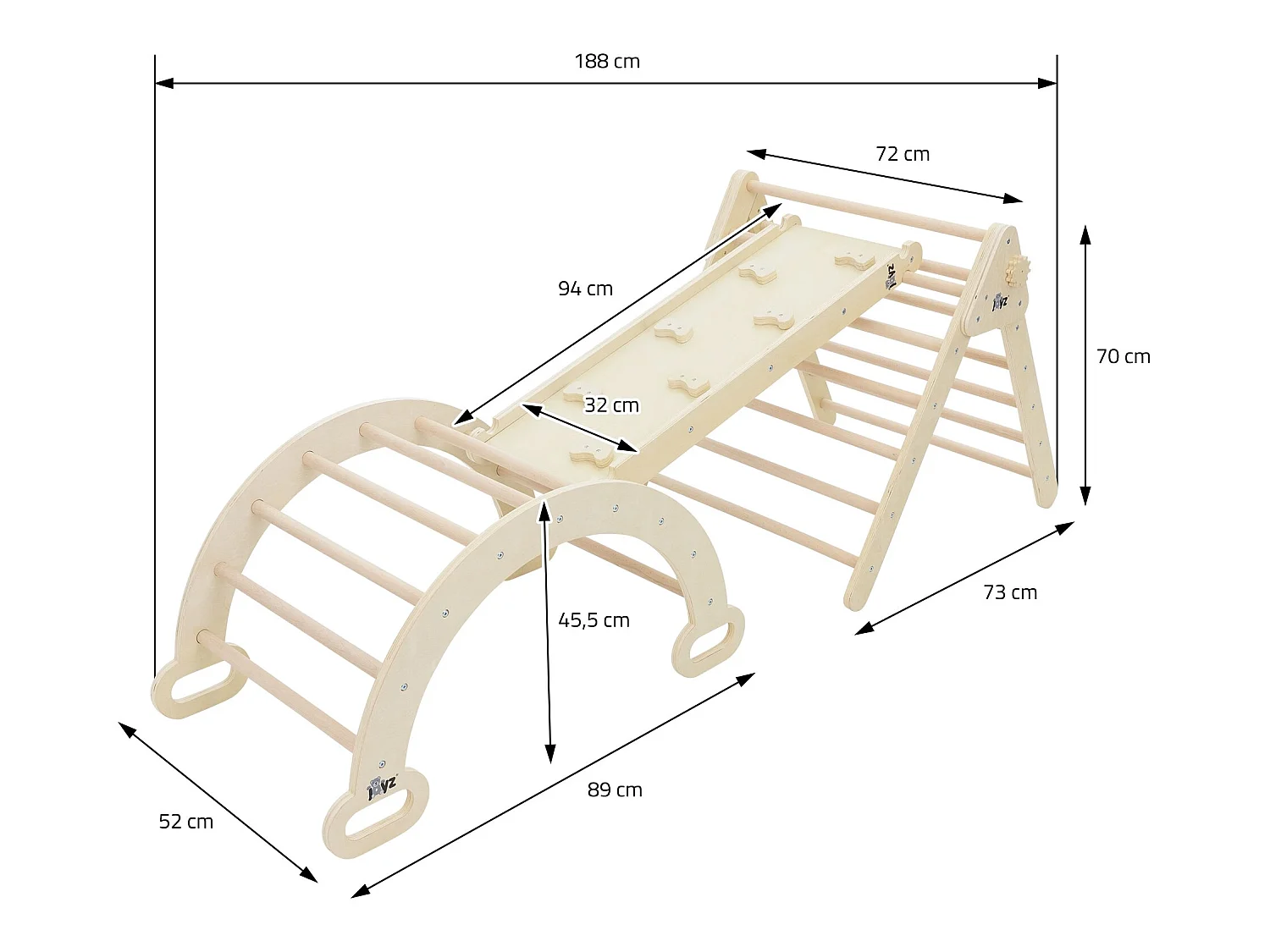 Triangle d'escalade Bascule Arc d'escalade Set Jouet éducatif Montessori Tobogga