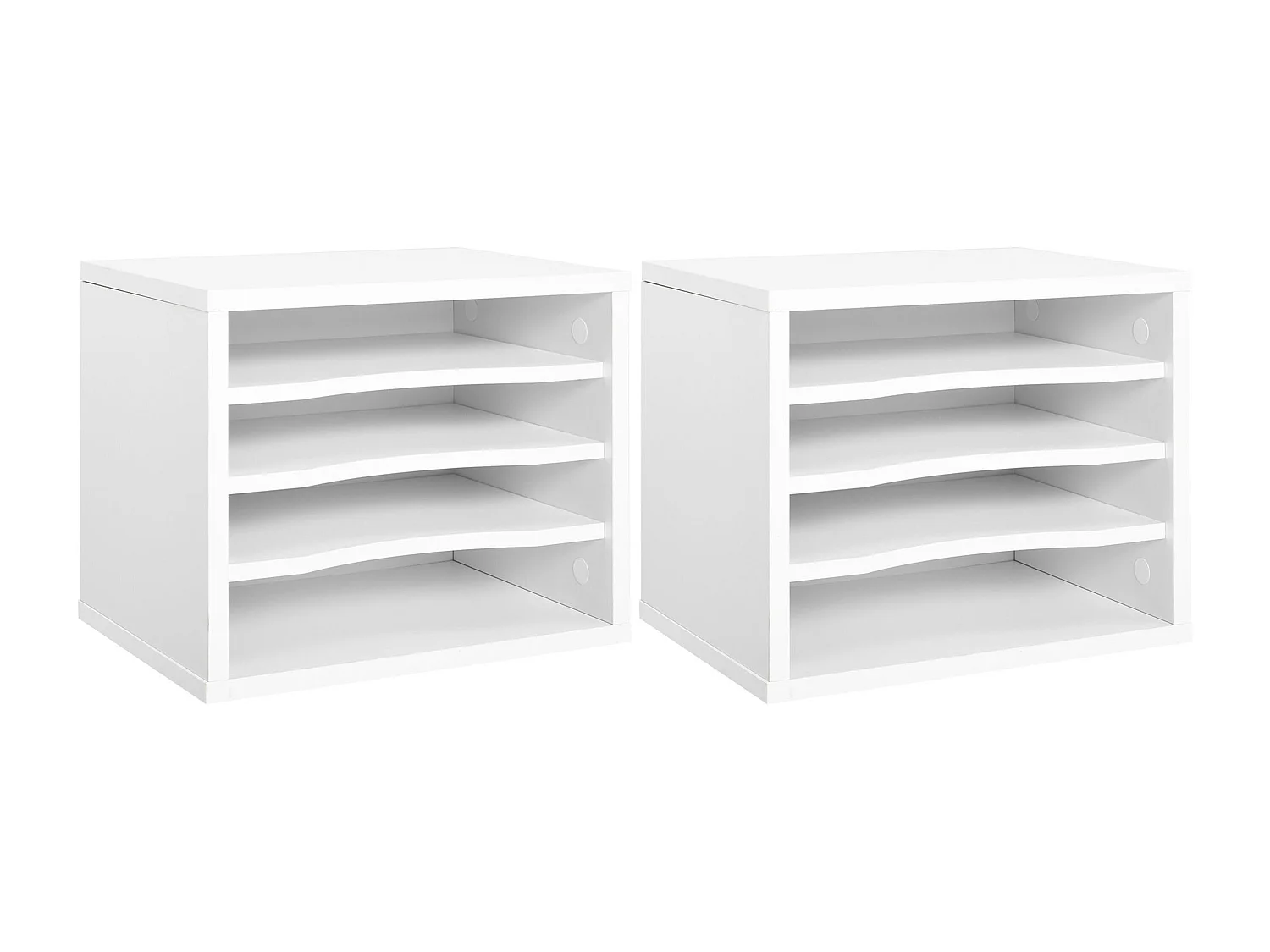 Lot de 2 organiseurs bureau bois blanc avec 4 couches fournitures support d'imprimante dim. 35,5L x 25l x 28,6H cm