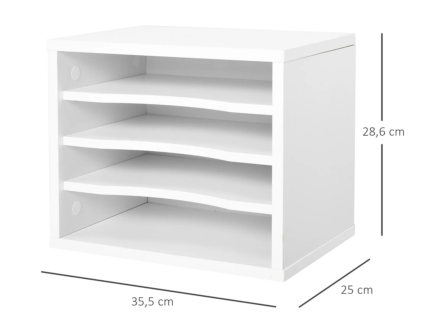Lot de 2 organiseurs bureau bois blanc avec 4 couches fournitures support d'imprimante dim. 35,5L x 25l x 28,6H cm