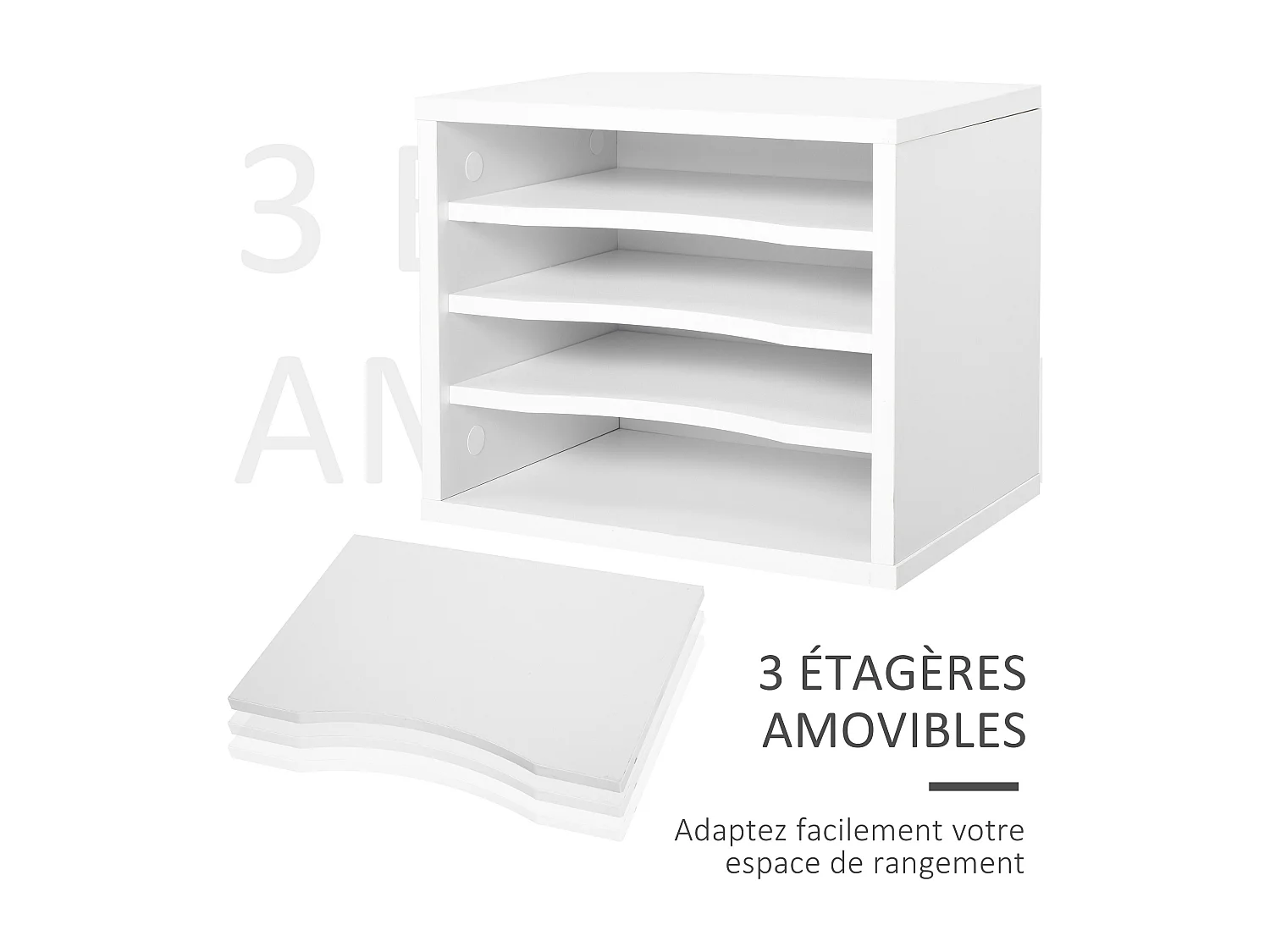 Lot de 2 organiseurs bureau bois blanc avec 4 couches fournitures support d'imprimante dim. 35,5L x 25l x 28,6H cm