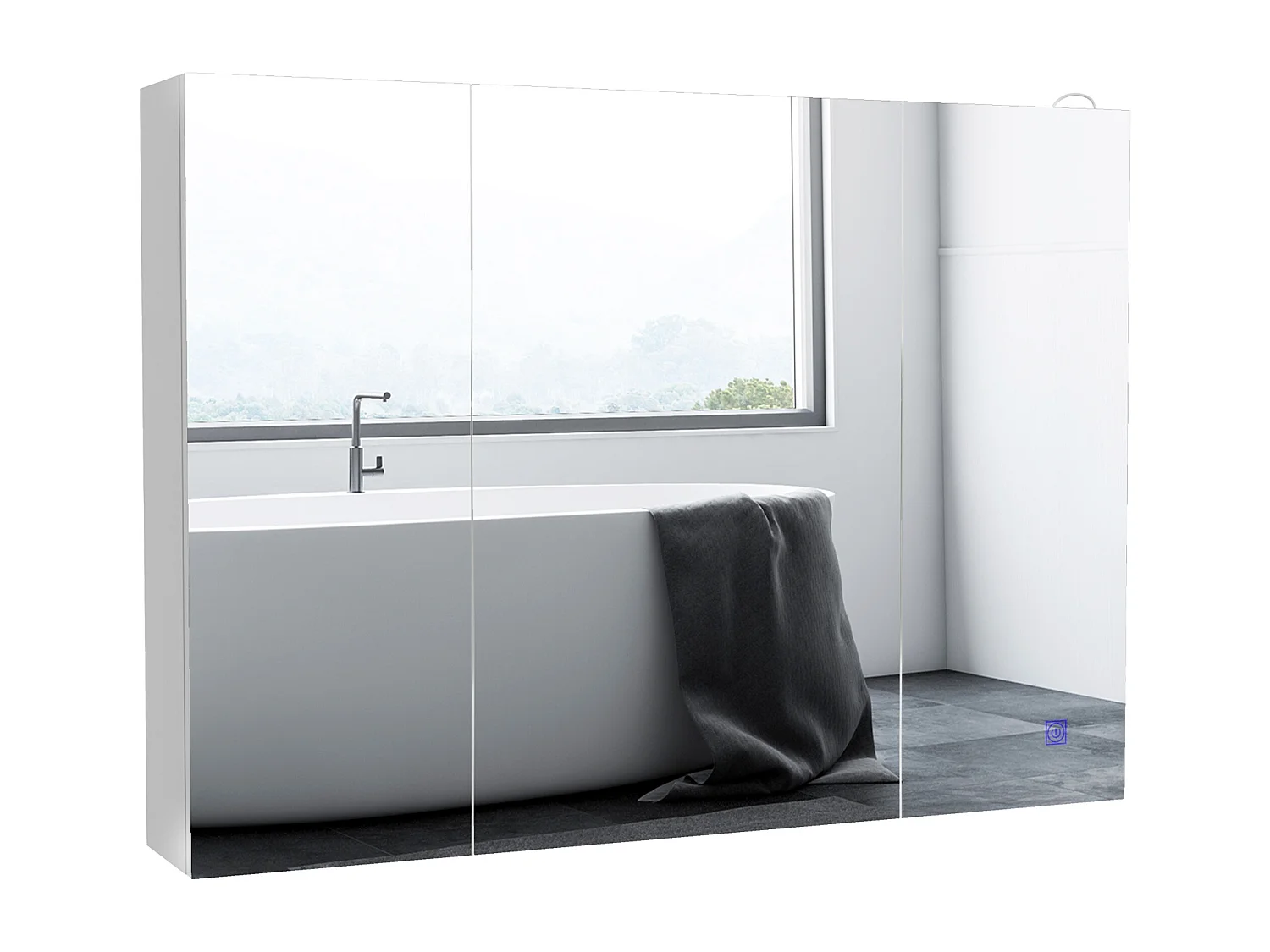 Armoire miroir LED de salle de bain - 3 portes, 3 étagères - tactile, lumière réglable - MDF blanc laqué verre