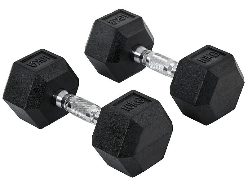 Ensemble d'haltères courtes total 20 Kg - entraînement musculaire & haltérophilie - acier caoutchouc noir