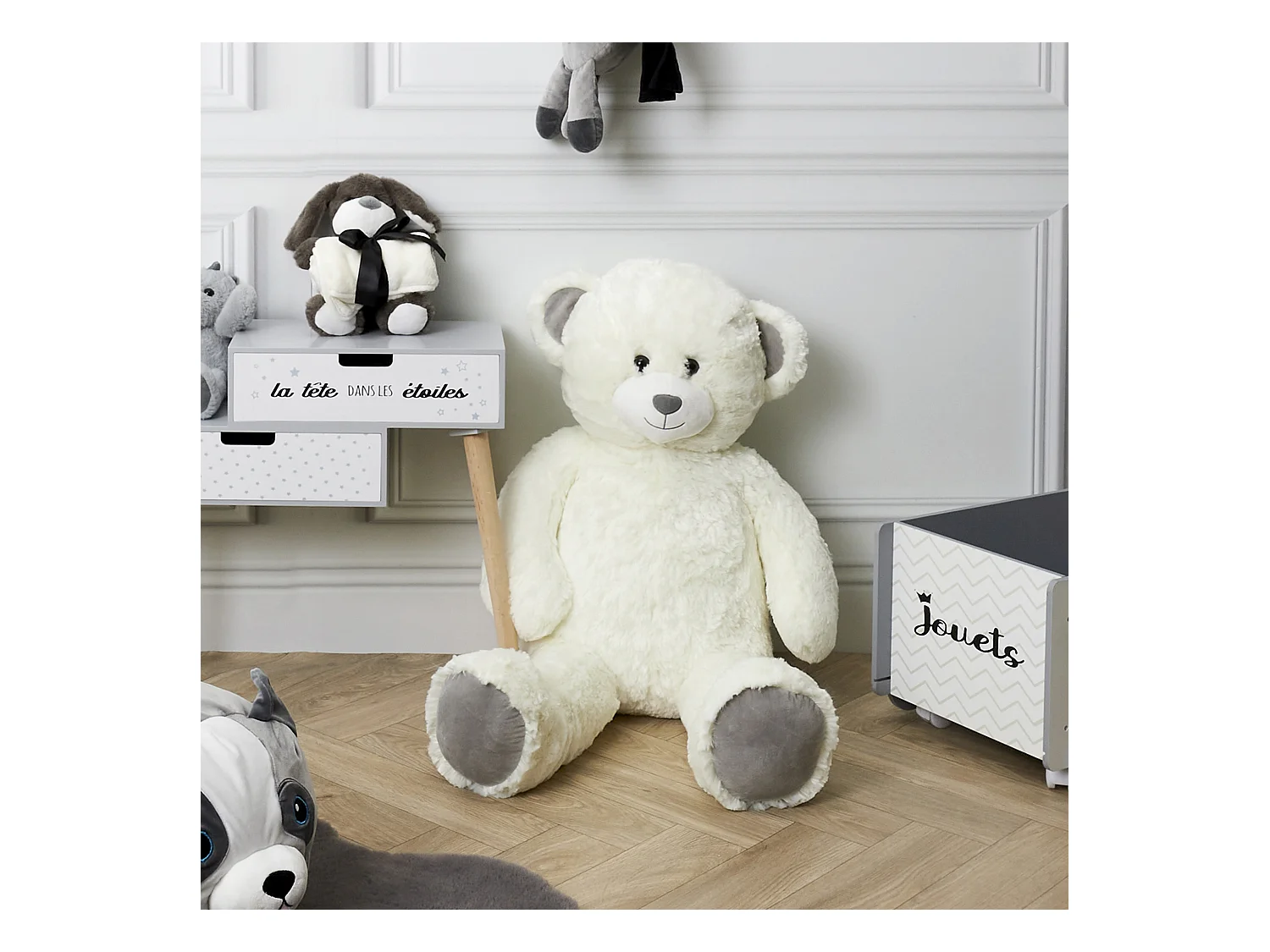 Peluche Ours 90cm Blanc, Gris