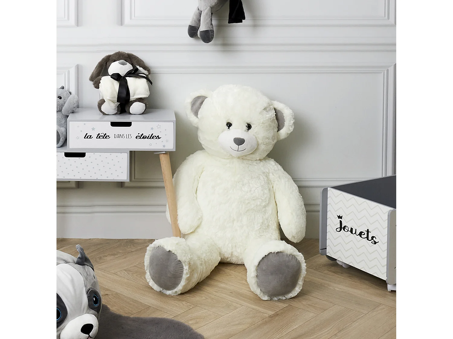 Peluche Ours 90cm Blanc, Gris