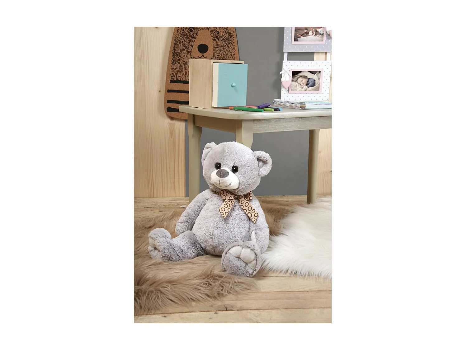 Peluche ours en acrylique gris 20 cm