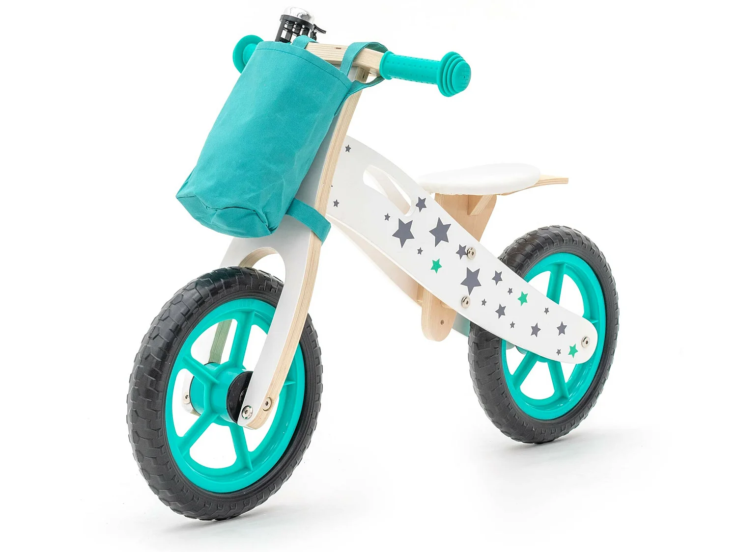Bicicleta Sin Pedales Montessori Robincool Street Cirtuit 83x36x53 cm Correpasillos de Madera Verde con Timbre y Bolsa de Tela
