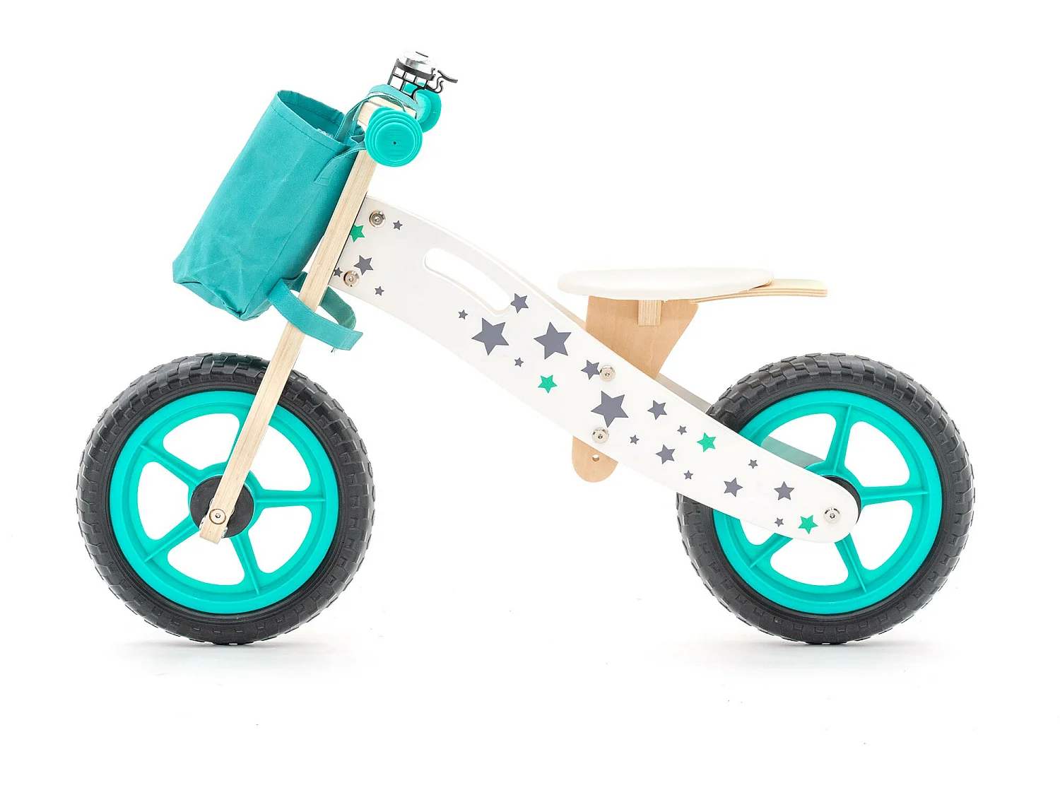 Bicicleta Sin Pedales Montessori Robincool Street Cirtuit 83x36x53 cm Correpasillos de Madera Verde con Timbre y Bolsa de Tela
