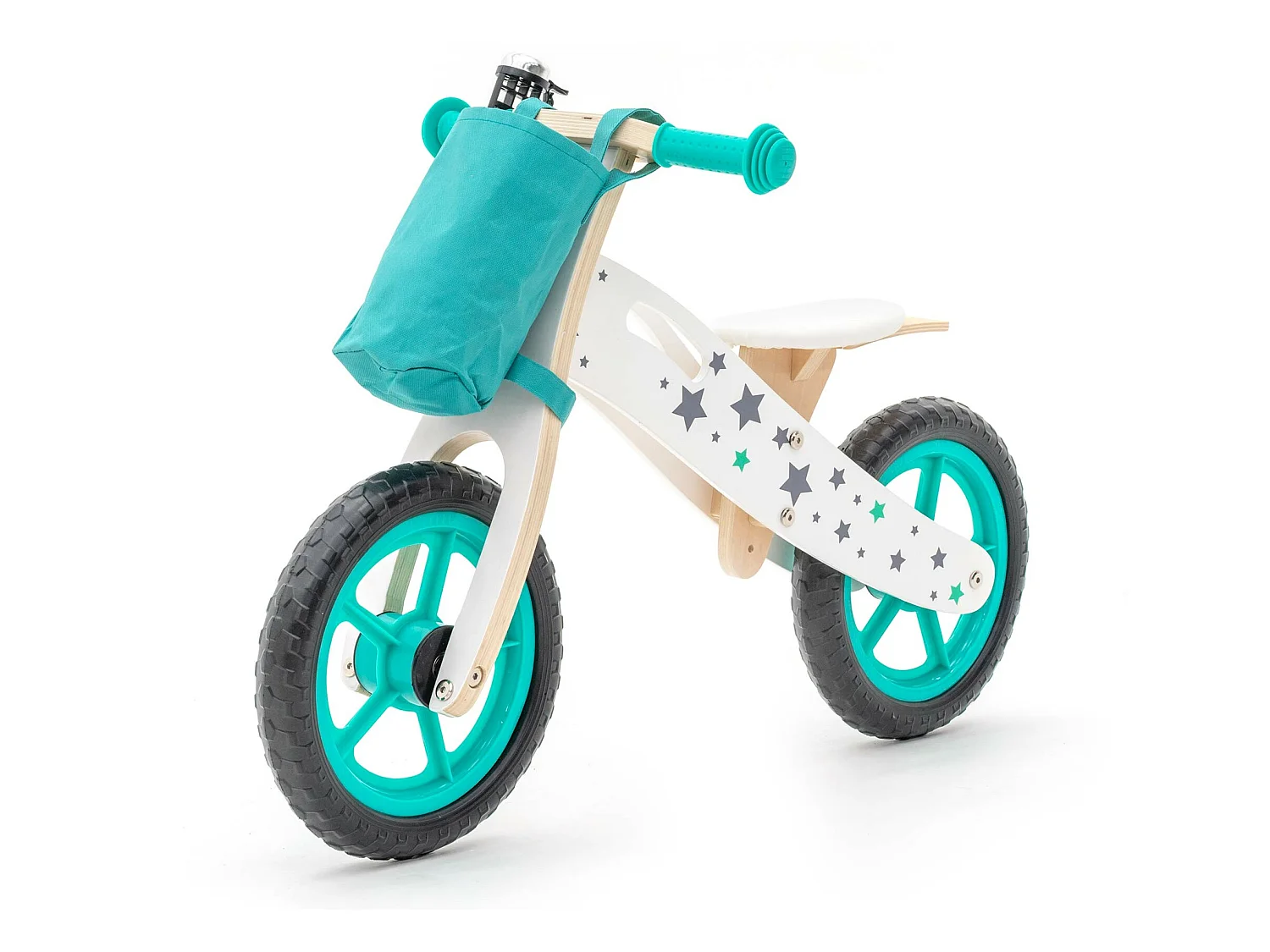 Vélo Sans Pédales Montessori Robincool Street Circuit 83x36x53 cm Draisienne en Bois Vert, Sonnette et Panier en Tissu