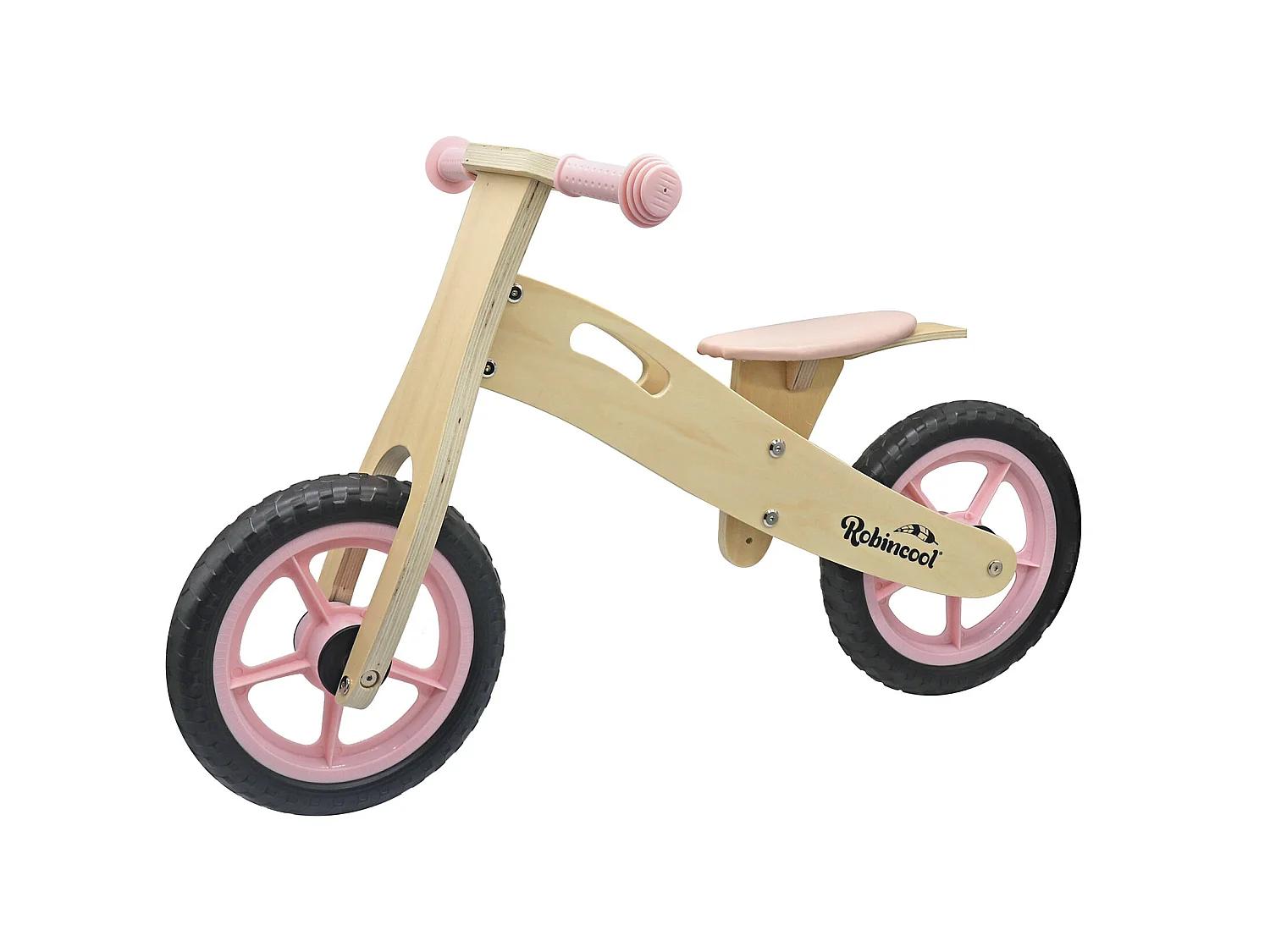 Vélo Sans Pédales Montessori Robincool Little Pilot 85x37x52 cm Draisienne en Bois Éco Réglable 3 Hauteurs Couleur Rose
