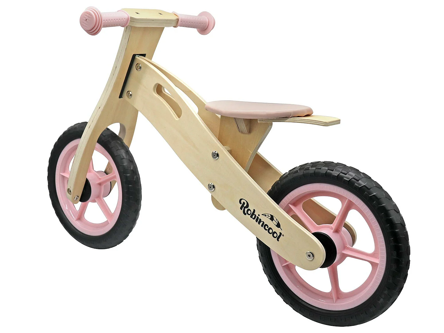 Vélo Sans Pédales Montessori Robincool Little Pilot 85x37x52 cm Draisienne en Bois Éco Réglable 3 Hauteurs Couleur Rose