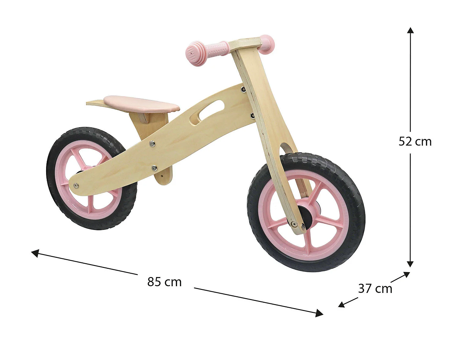 Vélo Sans Pédales Montessori Robincool Little Pilot 85x37x52 cm Draisienne en Bois Éco Réglable 3 Hauteurs Couleur Rose
