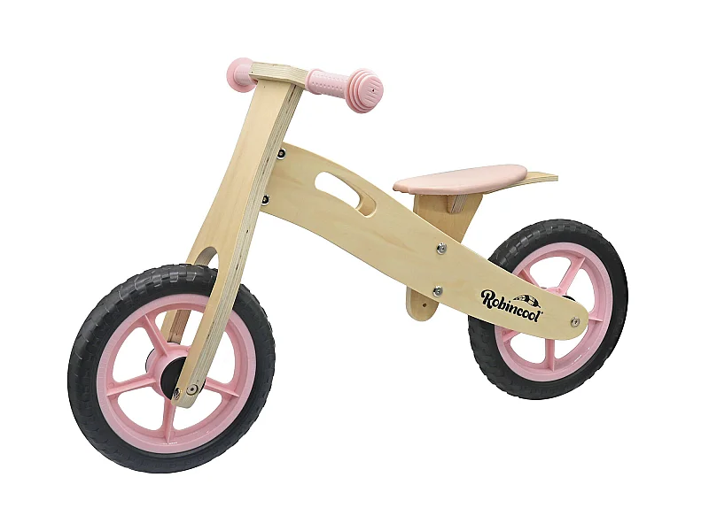 Vélo Sans Pédales Montessori Robincool Little Pilot 85x37x52 cm Draisienne en Bois Éco Réglable 3 Hauteurs Couleur Rose