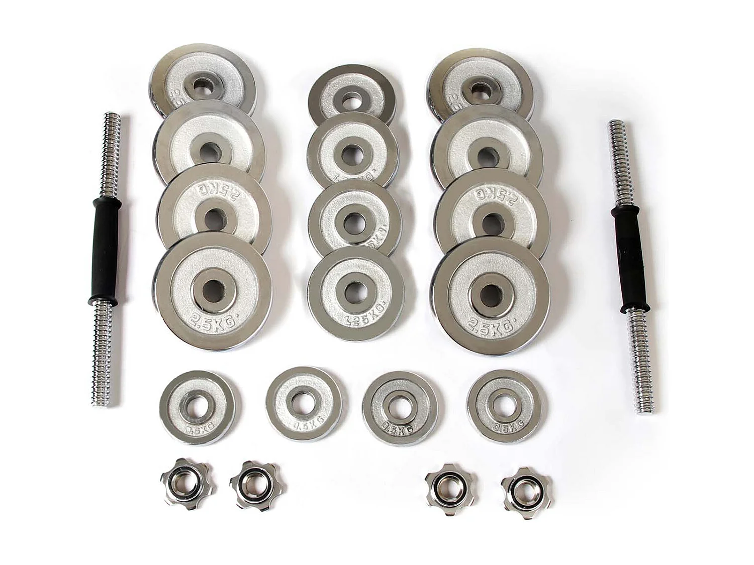 Set di 2 Manubri 30 kg Keboo Serie 700 8 Dischi da 2,5 kg, 4 Dischi da 1,25 kg e 4 Dischi da 0,5 kg