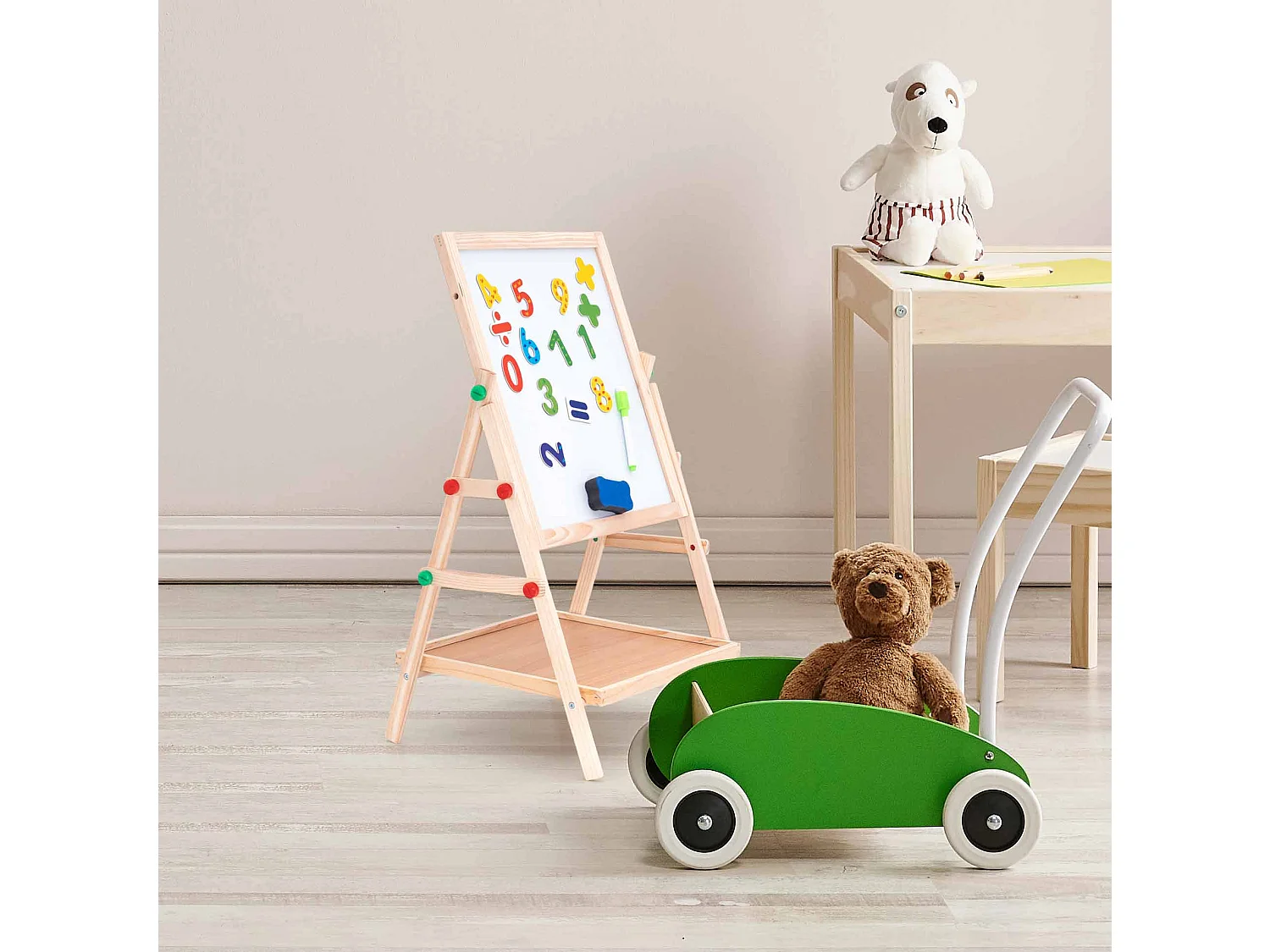 Tableau Aimanté et Tableau à Craie 2 en 1 Montessori Robincool Harvard 41x35x65 cm Bois Écologique et Accesoires Inclus