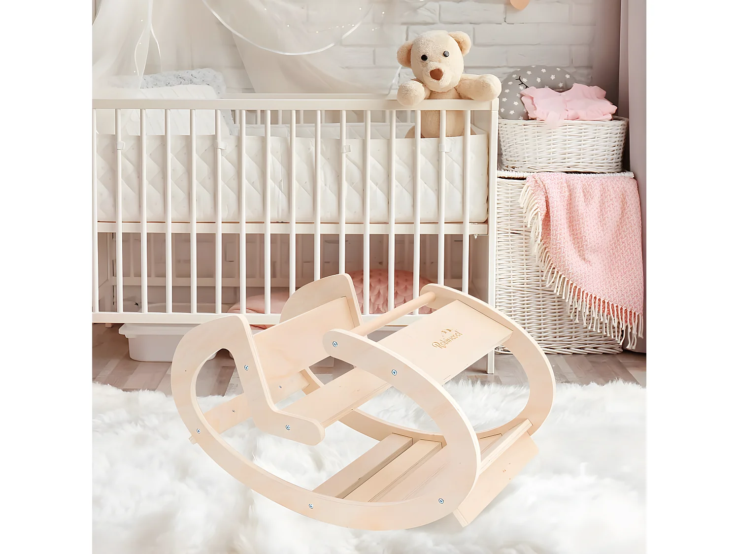 Balancín Montessori Método Pikler Robincool Waves 78x44x46 cm de Madera Ecológica que Fomenta el Desarrollo Psicomotor