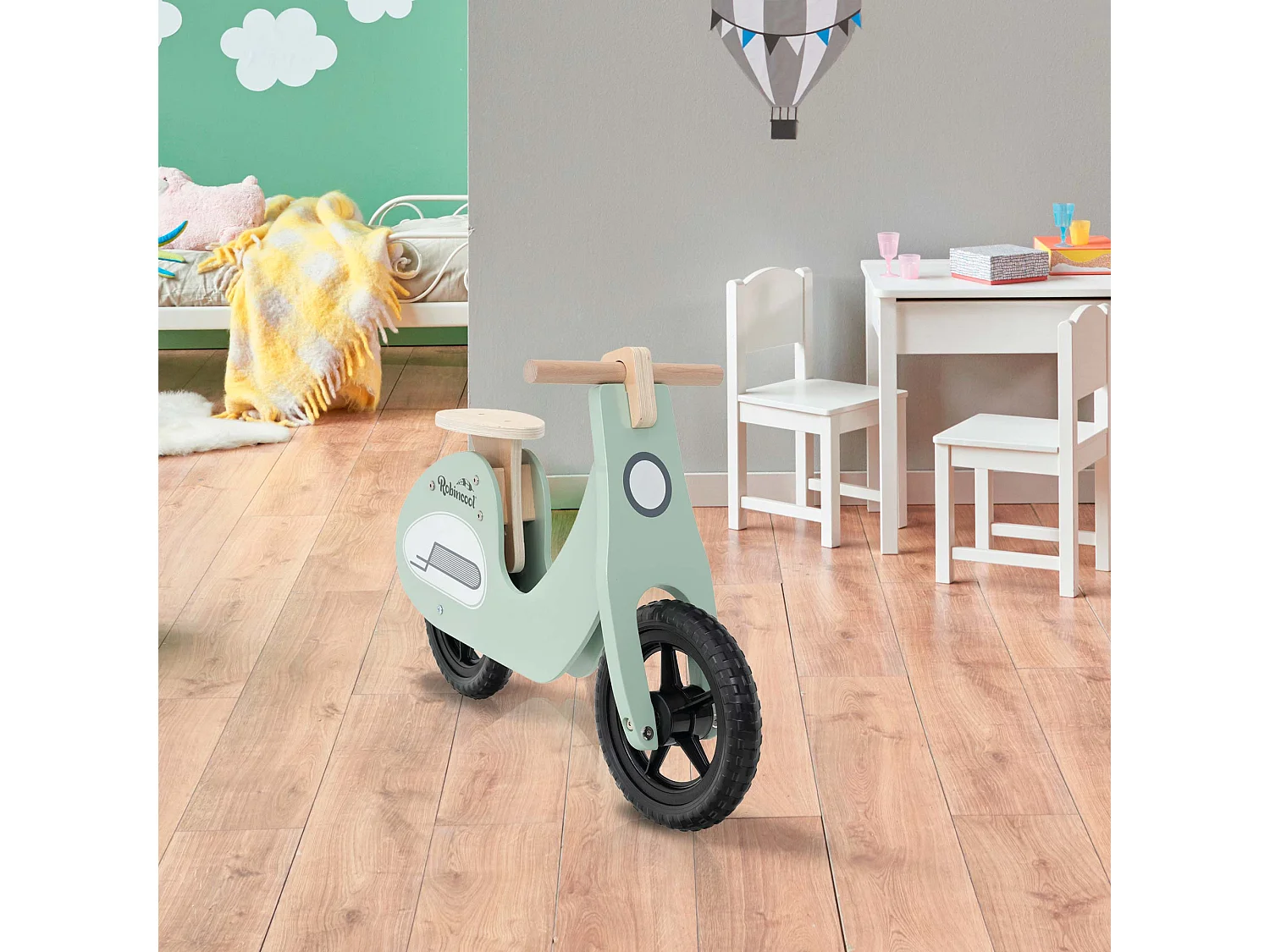 Moto per Bambini Senza Pedali Montessori Robincool Motorbike 73x27x51 cm Triciclo in Legno Ecologico Color Verde