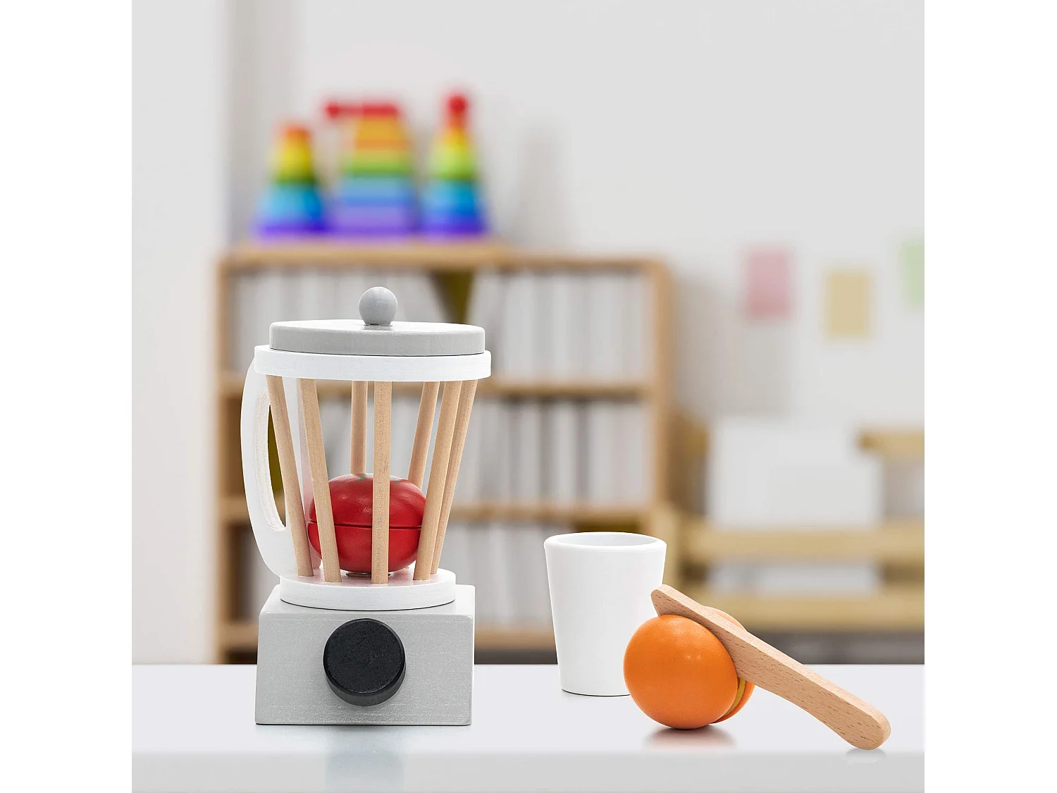 Dinette Set de Cuisine Jouet Montessori Robincool Smoothie Lab 11x9,5x15 cm en Bois Éco avec Accessoires Inclus