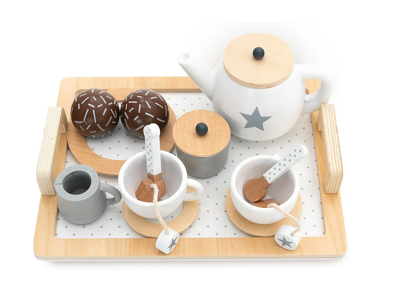 Set Té Giocattolo Montessori Robincool Tea Caprizze 27x21x10 cm in Legno Eco con Vassoio Teiera e Accessori Inclusi