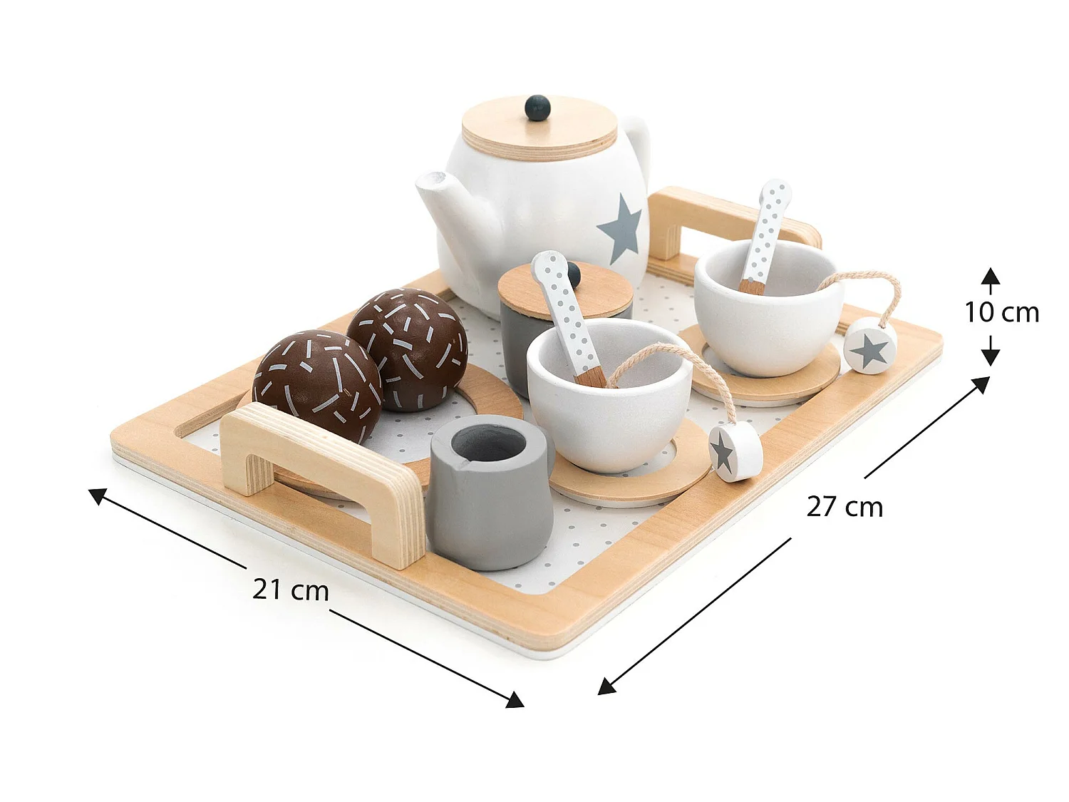 Set Té Giocattolo Montessori Robincool Tea Caprizze 27x21x10 cm in Legno Eco con Vassoio Teiera e Accessori Inclusi