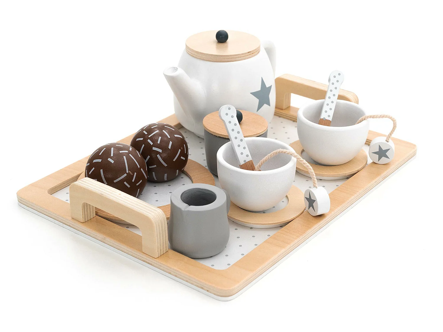 Set Té Giocattolo Montessori Robincool Tea Caprizze 27x21x10 cm in Legno Eco con Vassoio Teiera e Accessori Inclusi