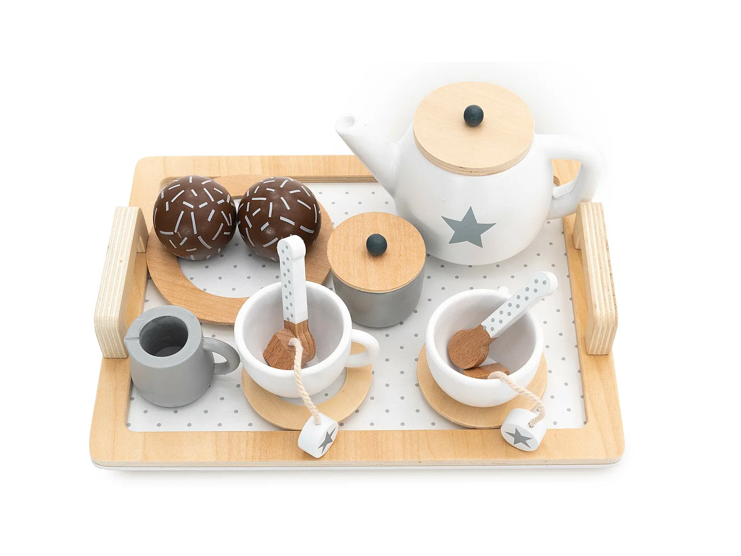 Service à Thé Jouet Montessori Robincool Tea Caprizze 27x21x10 cm en Bois Éco avec Plateau, Théière et Accessoires