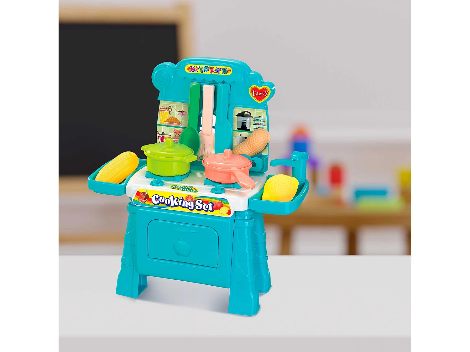 Cucina Giocattolo 2in1 Carrello della Spesa e Rubinetto Robincool Coocking Set 29x13x31 cm Colore Blu 11 Accessori