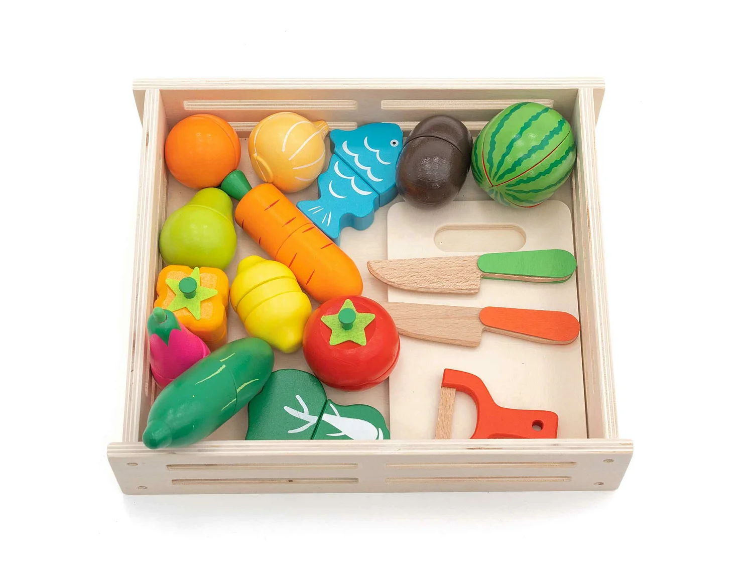 Dinette Plateau d'Aliments pour Enfants Montessori Robincool Eco Fruit en Bois Écologique 17 accessoires magnétisés