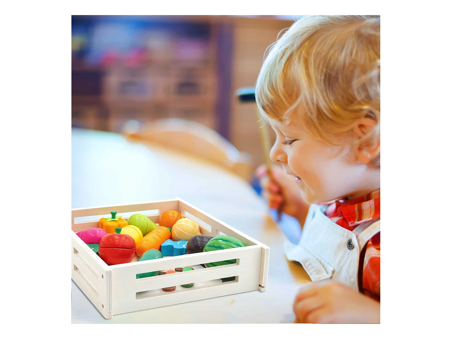 Dinette Plateau d'Aliments pour Enfants Montessori Robincool Eco Fruit en Bois Écologique 17 accessoires magnétisés