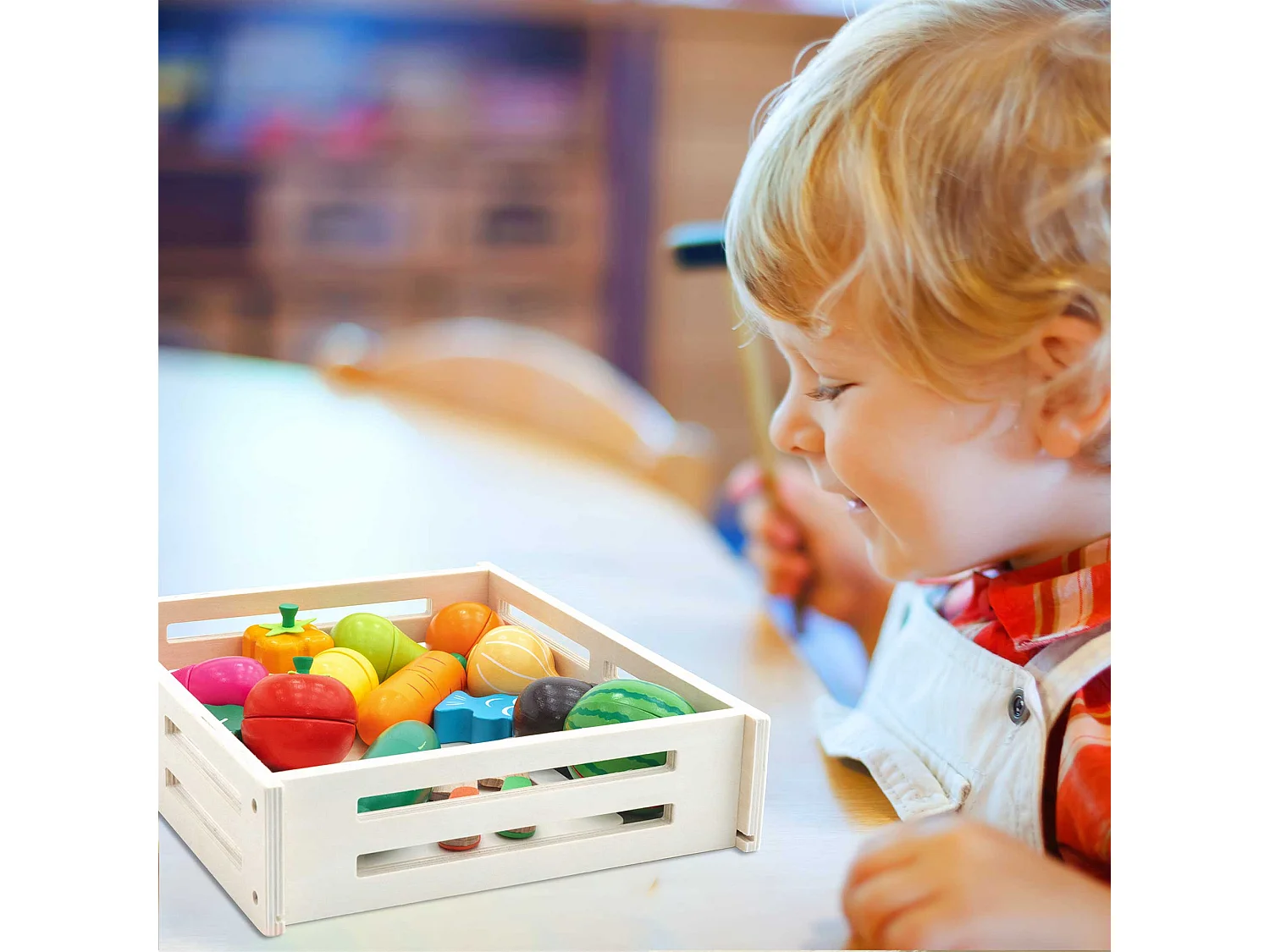 Dinette Plateau d'Aliments pour Enfants Montessori Robincool Eco Fruit en Bois Écologique 17 accessoires magnétisés