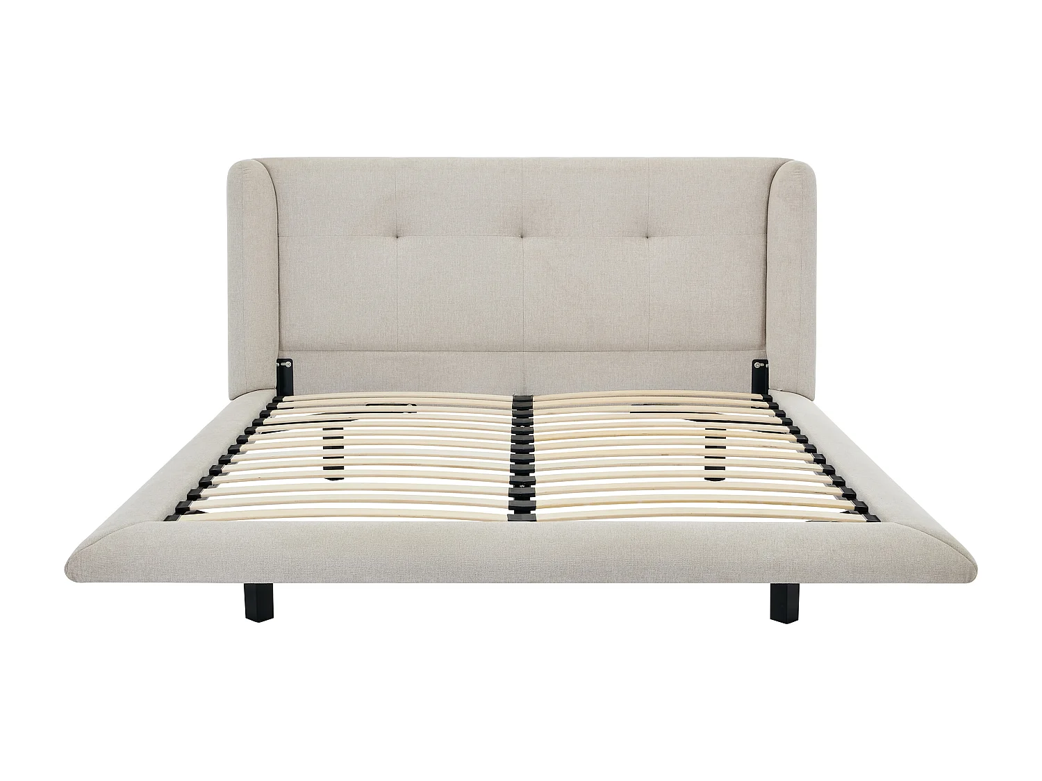 Lit 160 x 200 cm avec tête de lit capitonnée - Tissu - Beige - PENAVI