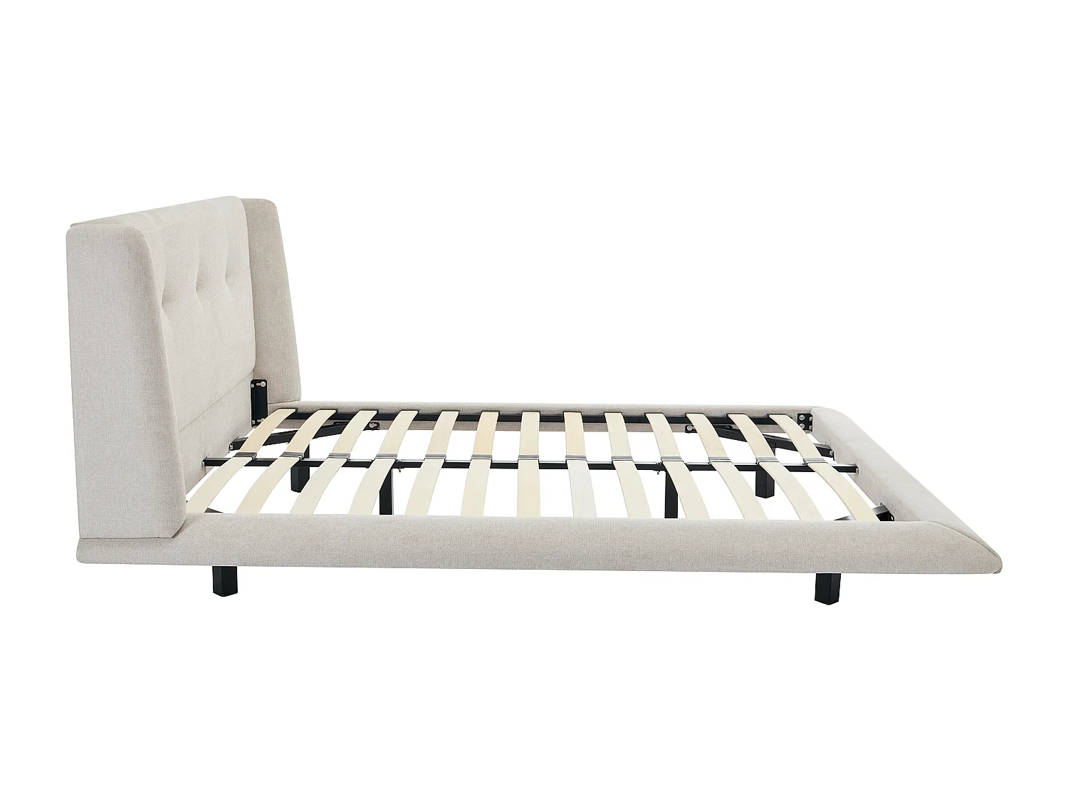 Lit 160 x 200 cm avec tête de lit capitonnée - Tissu - Beige - PENAVI