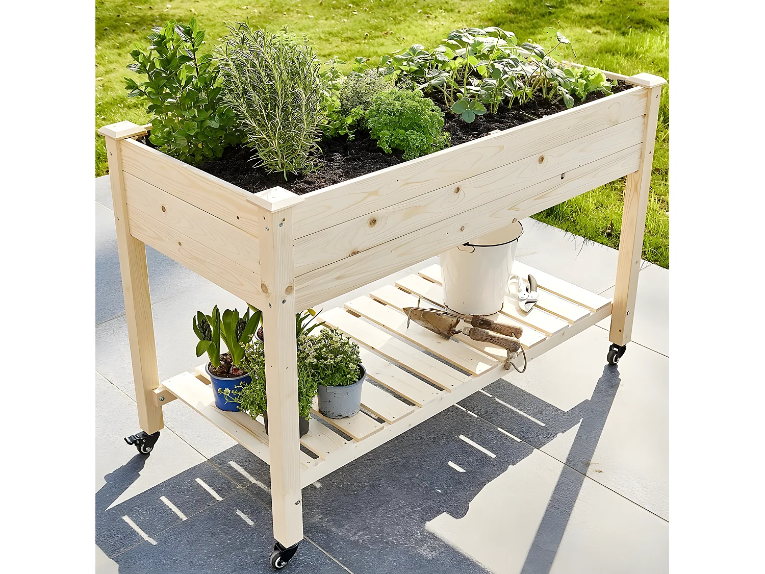 Carré potager sur pied en bois de pin avec roulettes de haute qualité modèle "510"