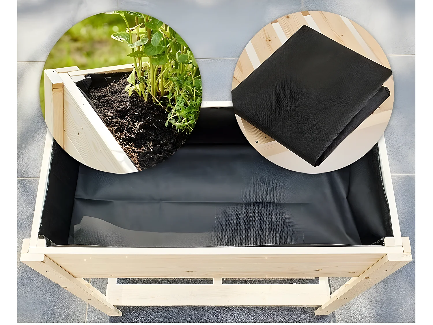 Carré potager sur pied en bois de pin massif avec étagère stable et toison intérieure modèle "511"