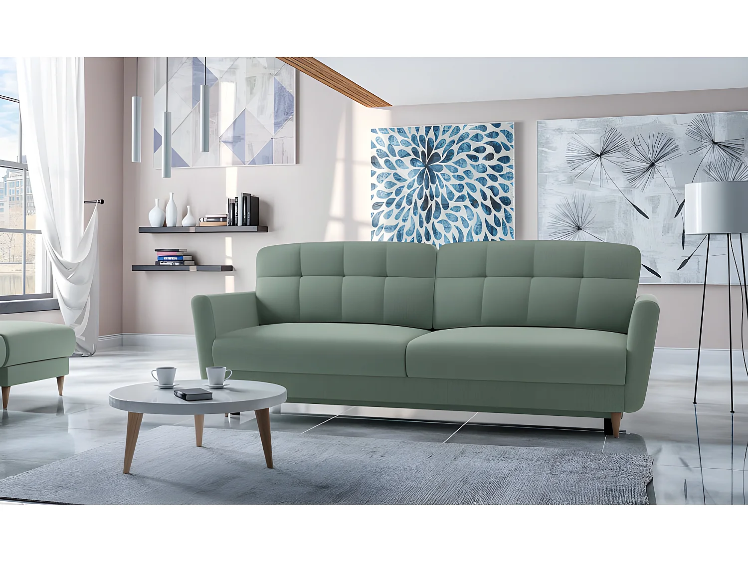 Canapé convertible 3 places tissu DAKKA NEVE34 235x98cm nuances vert